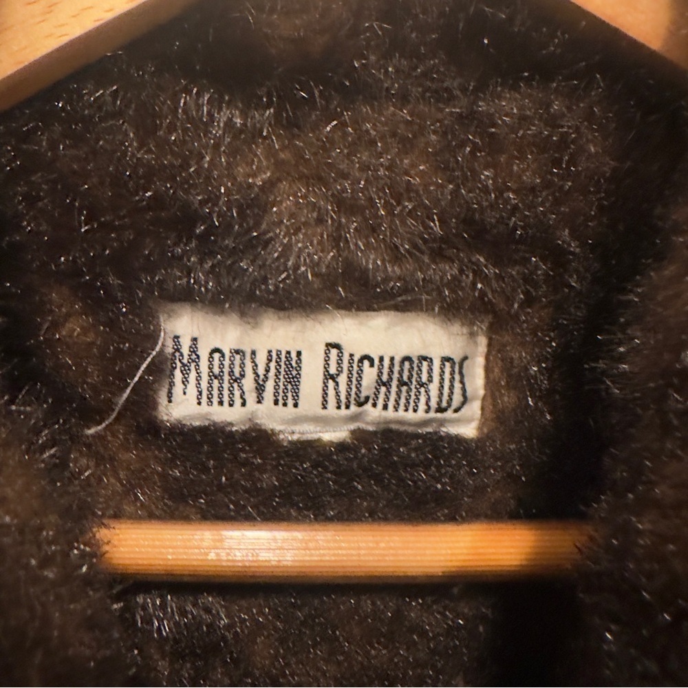Vintage Marvin Richards Blue Denim Sherpa Lined Jacket with Brown Faux Fur - Picture 3 of 6